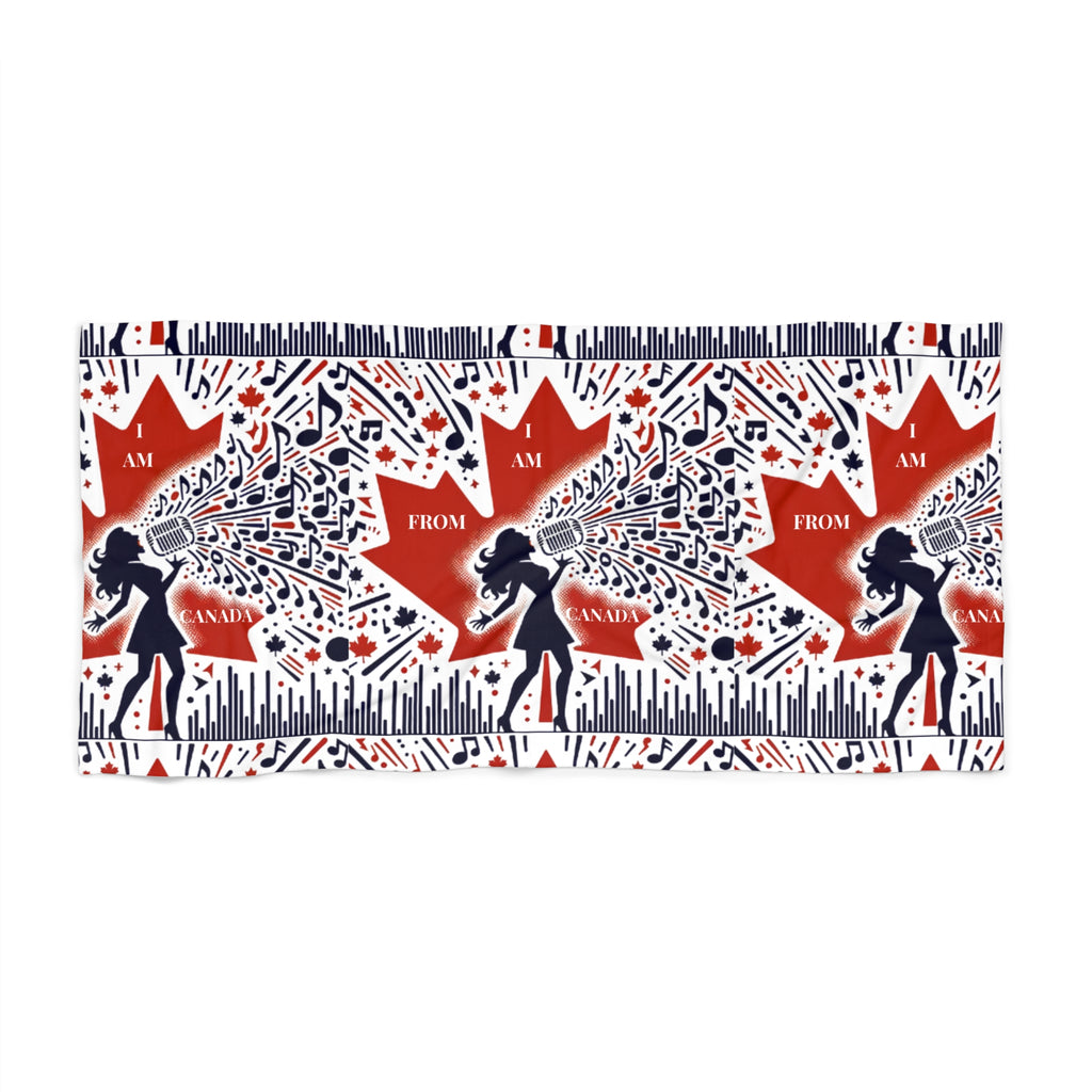 Canada Music Lover Beach Towel — 'I Am From Canada' Maple Leaf Design